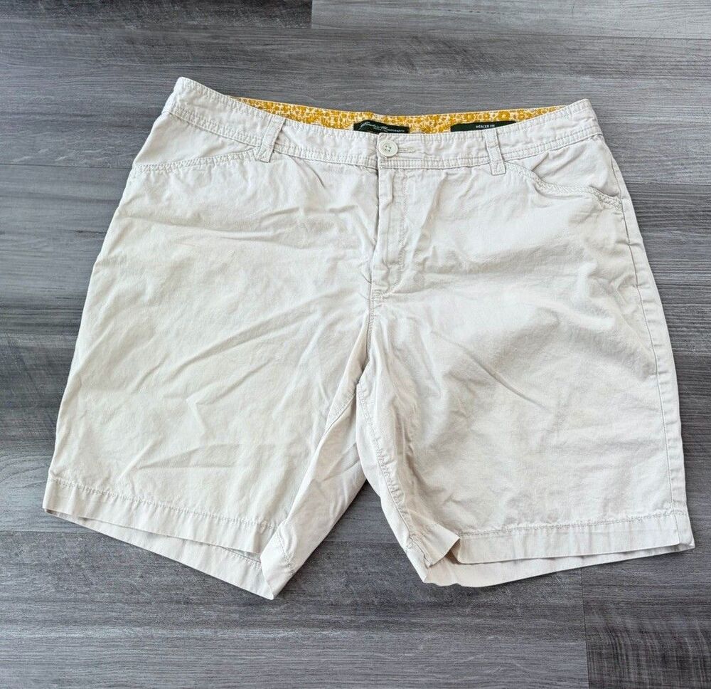Eddie Bauer Mercer Fit Women's Chino Shorts Size 14 Beige Khaki Summer Outdoor